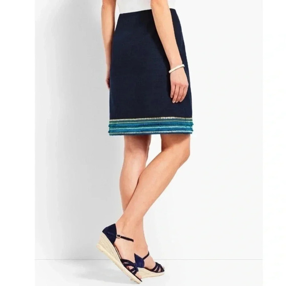 NWT Talbots Navy Embroidered Beaded Sequin Hem A-Line Skirt - Picture 2 of 5